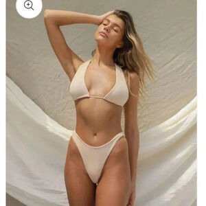 Stone Fox Swim Free People Bikini Top Rico Top in Biscotti Large Terry Cloth